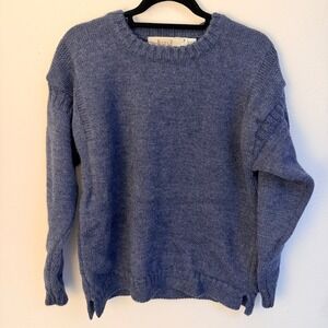 Aran Sweater Market 100% Wool Crewneck Sweater Blue Made in Ireland Womens M